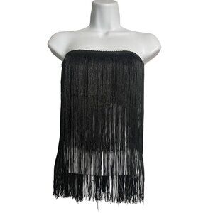 Sincerely Jules Black Fringe Strapless Crop Top Womens Size Large Festival
